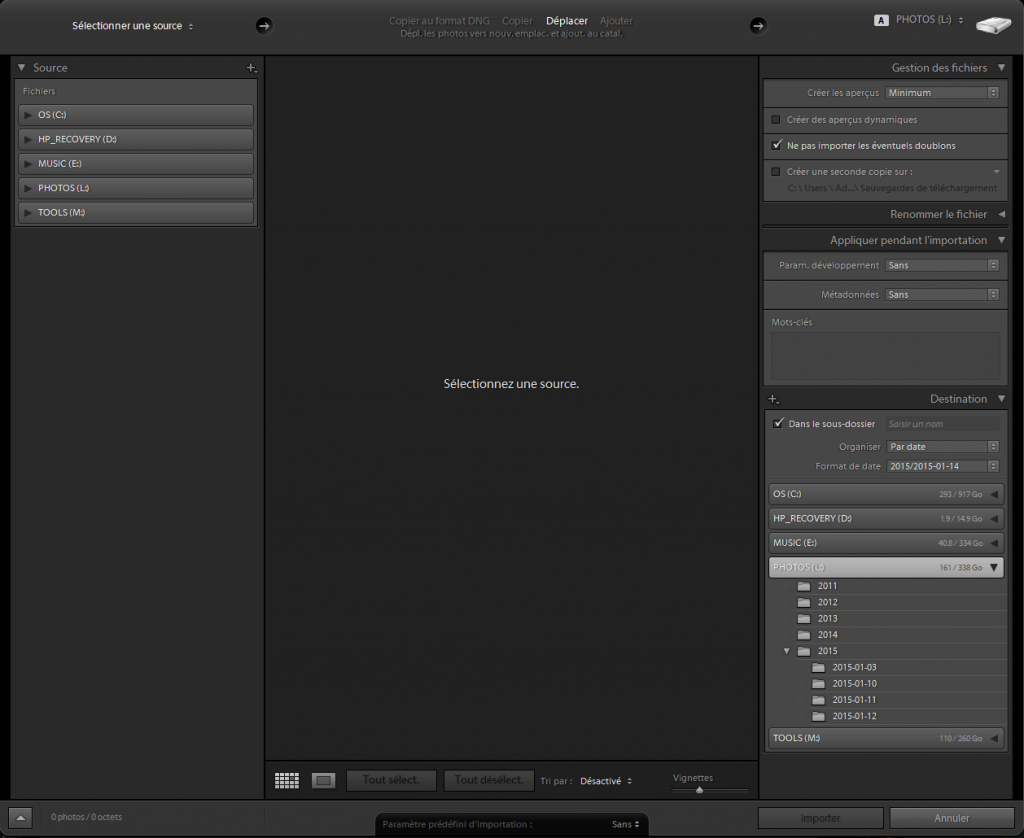 Lightroom - Interface d'importation